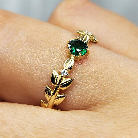 Gümüş Yüzük - Başak Tasarım Yeşim Taşı (Zümrüt Yeşili) Taşlı Tek Taş Fantezi 925 Ayar Gümüş Yüzük
