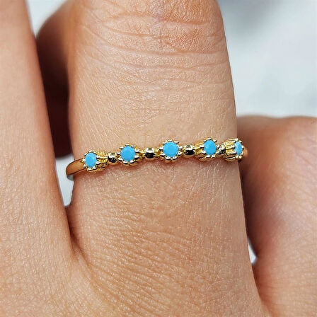 Gümüş Yüzük - Firuze Taşlı Beş Taşlı Minimal Modern Tasarım 925 Ayar Gümüş Yüzük