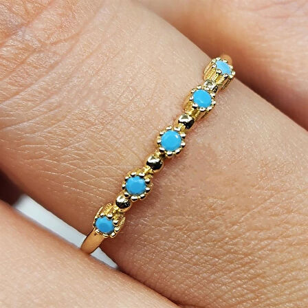 Gümüş Yüzük - Firuze Taşlı Beş Taşlı Minimal Modern Tasarım 925 Ayar Gümüş Yüzük