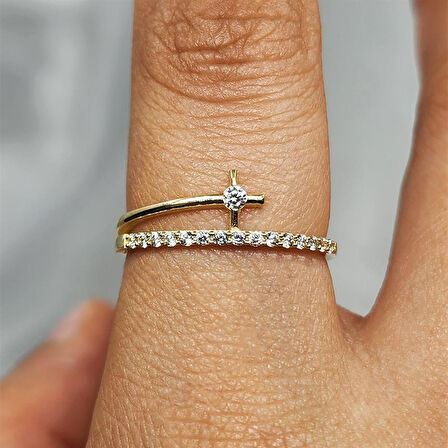 Gümüş Yüzük - Fantezi Minimal Signity Swaroski (Zirkon) Taşlı 925 Ayar Gümüş Yüzük