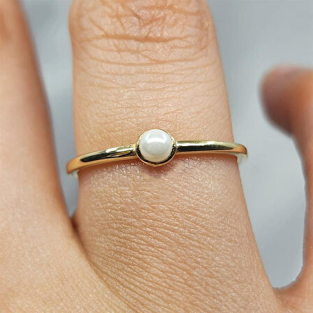 Gümüş Yüzük - İnci Minimal Tasarım Tek Taş 925 Ayar Gümüş Yüzük