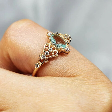 Gümüş Yüzük - Fox 0.50 Karat Love Su Yeşili Prenses Rose 925 Ayar Gümüş Evlilik Teklifi Yüzüğü	