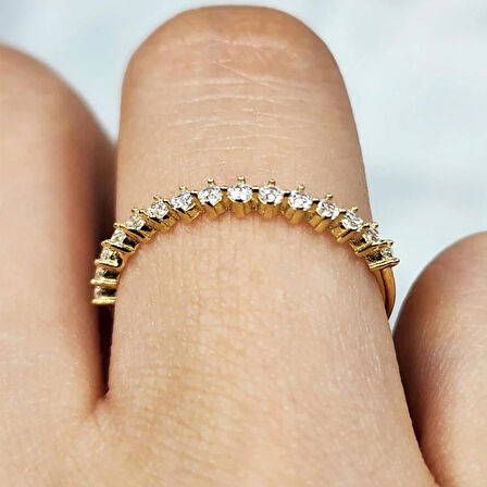 Gümüş Yüzük - Yarım Tur Alyans Zirkon Taşlı 925 Ayar Gümüş Yüzük