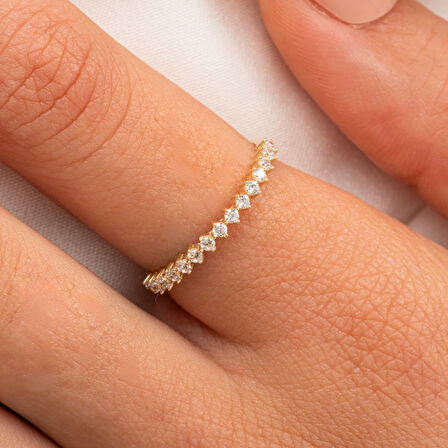 Gümüş Yüzük - Yarım Tur Alyans Zirkon Taşlı 925 Ayar Gümüş Yüzük