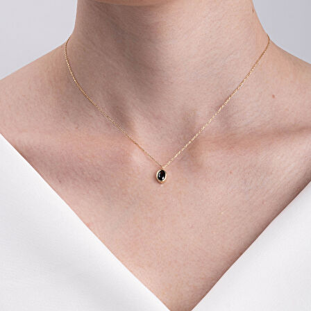 Smoky Taşlı Oval Çerçeveli Sade Minimal Tasarım Tarz 925 Ayar Gümüş Kolye 
