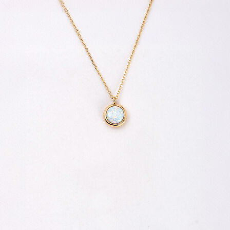 Oval Opal Taşlı Çerçeveli Sade Minimal Tasarım 925 Ayar Gümüş Kadın Kolye