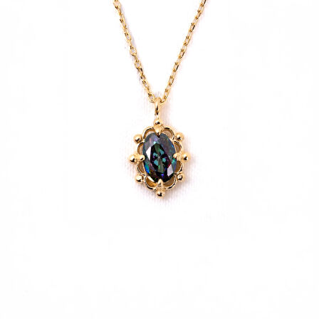Vintage Tasarım Mistik Topaz Taşlı Minimal 925 Ayar Gümüş Kolye