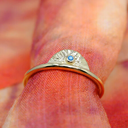 Mini Firuze Taşlı Yelpaze 14 Ayar Altın Kadın Yüzük-Hediye Altın Yüzük