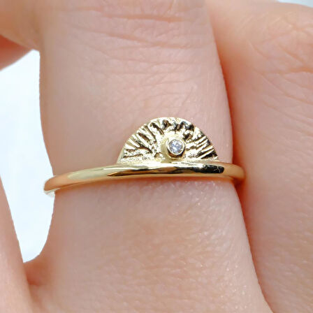 Mini Swarovski Taşlı Yelpaze 14 Ayar Altın Kadın Yüzük-Hediye Altın Yüzük