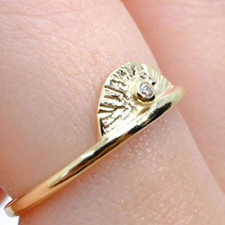 Mini Swarovski Taşlı Yelpaze 14 Ayar Altın Kadın Yüzük-Hediye Altın Yüzük