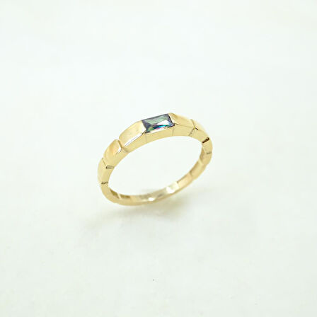 Mistik Topaz Baget Taşlı Vintage Eşsiz Modern Tasarım 14 Ayar Altın Kadın Yüzük-Günlük Hediyelik