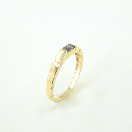 Mistik Topaz Baget Taşlı Vintage Eşsiz Modern Tasarım 14 Ayar Altın Kadın Yüzük-Günlük Hediyelik