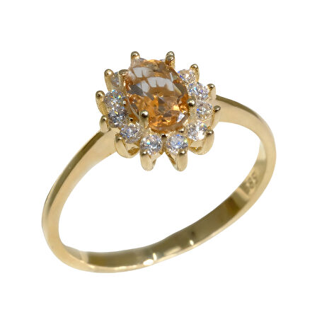 Oval Kesim Zultanit Yan Zirkon Taşlı Modern 14 Ayar Altın Kadın Tektaş Yüzük Günlük-Hediyelik