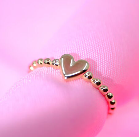  Puantiyeli Kalp Modern Tasarım 14 Ayar Altın Bombeli Eklem Kadın Yüzük Günlük-Hediyelik