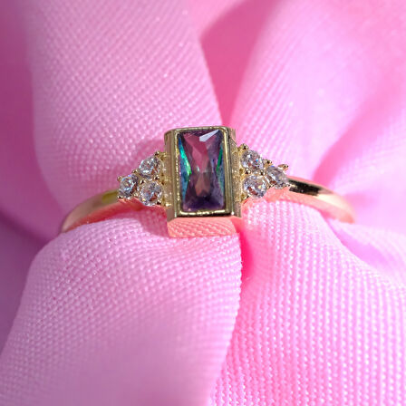 Baget Kesim Mistik Topaz Yan Zirkon Taşlı Modern 925 Ayar Gümüş Tektaş Yüzük Günlük-Hediyelik