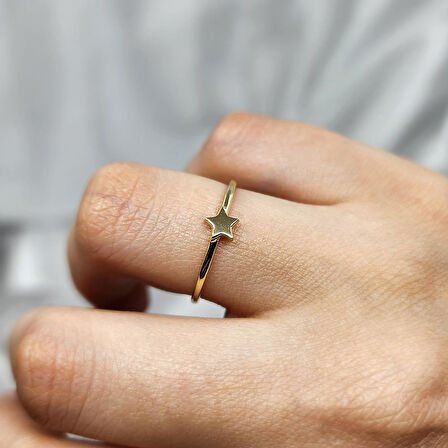 Gümüş Yüzük - Sade Minimal Tasarım 925 Ayar Gümüş Yıldızlı Yüzük