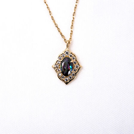 Vintage Mistik Topaz Taşlı Minimal Tarz Tasarım 925 Ayar Doğal Taşlı Gümüş Kolye