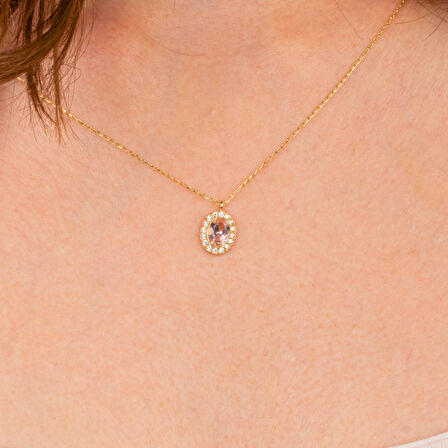 Gümüş Kolye - Morganite Oval Taşlı 925 Ayar Gümüş Kolye