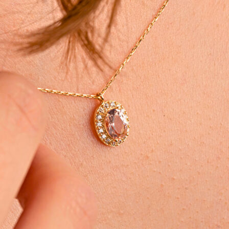 Gümüş Kolye - Morganite Oval Taşlı 925 Ayar Gümüş Kolye