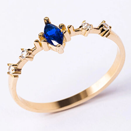 Gümüş Yüzük - Safir Mekik Taşlı Minimal Tasarım 925 Ayar Gümüş Evlilik Teklifi Yüzüğü