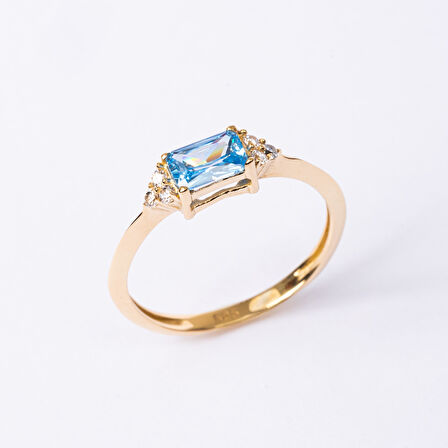 Gümüş Yüzük - Akuamarin Taşlı Zümrüt Kesim Modern Tasarım 925 Ayar Gümüş Yüzük