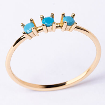 Gümüş Yüzük - Firuze (Turkuaz) Tria Taşlı Modern Tasarım 925 Ayar Gümüş Yüzük