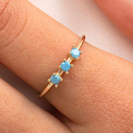 Gümüş Yüzük - Firuze (Turkuaz) Tria Taşlı Modern Tasarım 925 Ayar Gümüş Yüzük