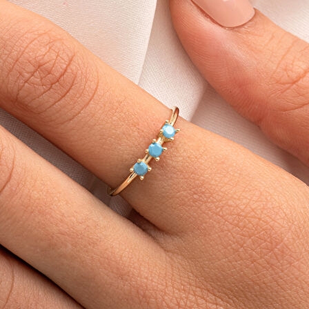 Gümüş Yüzük - Firuze (Turkuaz) Tria Taşlı Modern Tasarım 925 Ayar Gümüş Yüzük