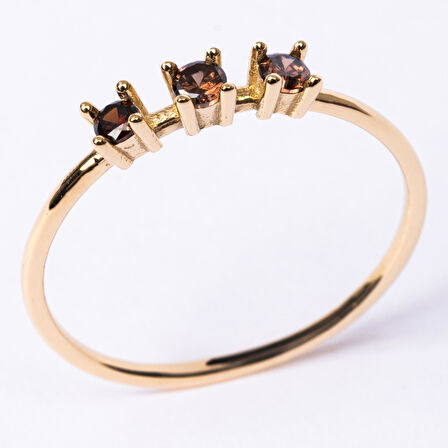 Gümüş Yüzük - Smoky (Kahverengi) Tria Taşlı Modern Tasarım 925 Ayar Gümüş Yüzük