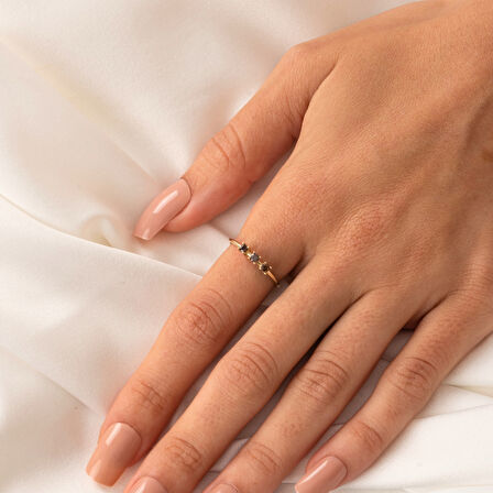 Gümüş Yüzük - Smoky (Kahverengi) Tria Taşlı Modern Tasarım 925 Ayar Gümüş Yüzük