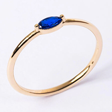 Gümüş Yüzük - Markiz Safir Taşlı Minimal Tasarım Tektaş Kadın 925 Ayar Gümüş Yüzük