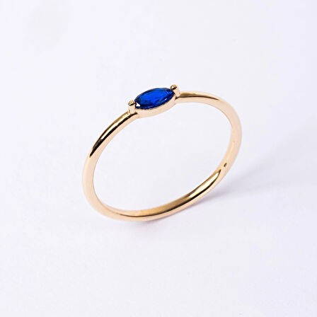 Gümüş Yüzük - Markiz Safir Taşlı Minimal Tasarım Tektaş Kadın 925 Ayar Gümüş Yüzük