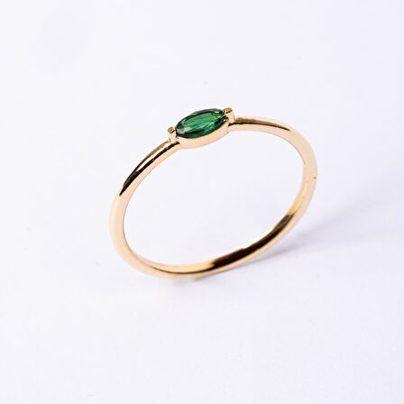 Gümüş Yüzük - Zümrüt Taşlı Minimal Tasarım Tektaş Kadın 925 Ayar Gümüş Yüzük