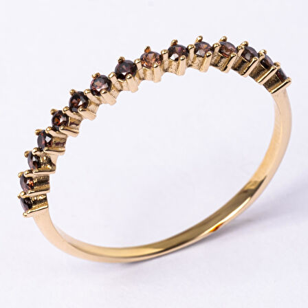 Gümüş Yüzük - 0.30 Karat Smoky (Kahverengi)  Taşlı Yarım Tur 925 Ayar Gümüş Yüzük