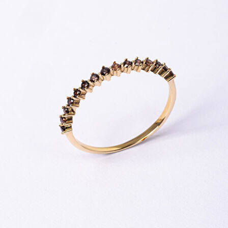 Gümüş Yüzük - 0.30 Karat Smoky (Kahverengi)  Taşlı Yarım Tur 925 Ayar Gümüş Yüzük