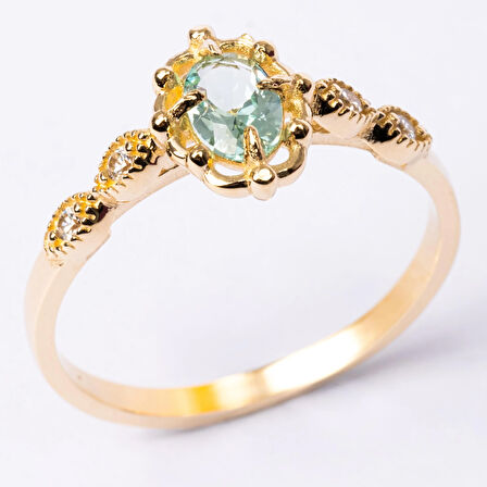 Gümüş Yüzük - Green Topaz Taşlı Gelin Başı Tektaş 925 Ayar Gümüş Evlilik Teklifi Yüzüğü