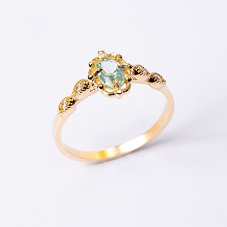 Gümüş Yüzük - Green Topaz Taşlı Gelin Başı Tektaş 925 Ayar Gümüş Evlilik Teklifi Yüzüğü