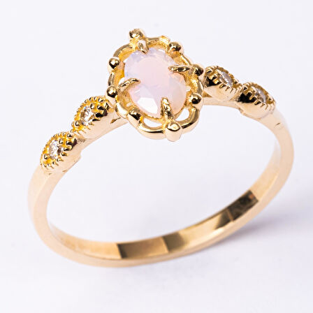 Gümüş Yüzük - Pembe Kuvars Taşlı Gelin Başı Tektaş 925 Ayar Gümüş Evlilik Teklifi Yüzüğü