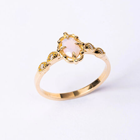 Gümüş Yüzük - Pembe Kuvars Taşlı Gelin Başı Tektaş 925 Ayar Gümüş Evlilik Teklifi Yüzüğü