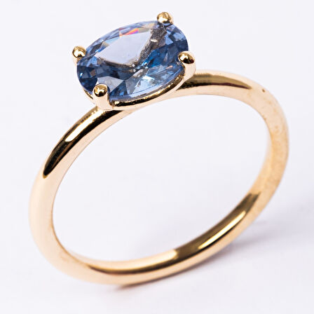 Gümüş Yüzük - 1.10 Karat Yan Blue Topaz Taşlı Octagon 925 Ayar Gümüş Evlilik Teklifi Yüzüğü