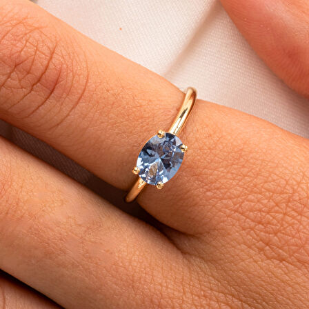 Gümüş Yüzük - 1.10 Karat Yan Blue Topaz Taşlı Octagon 925 Ayar Gümüş Evlilik Teklifi Yüzüğü