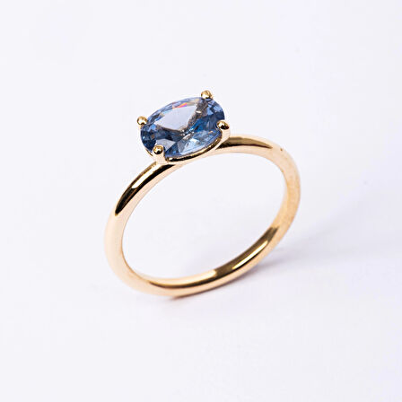 Gümüş Yüzük - 1.10 Karat Yan Blue Topaz Taşlı Octagon 925 Ayar Gümüş Evlilik Teklifi Yüzüğü