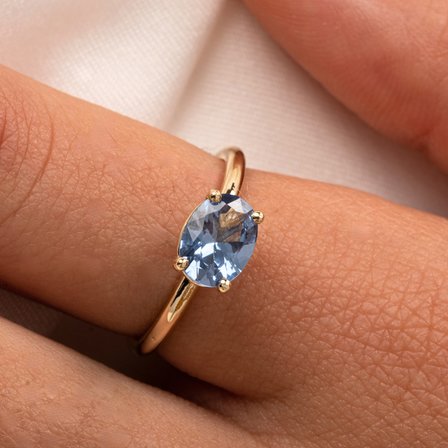 Gümüş Yüzük - 1.10 Karat Yan Blue Topaz Taşlı Octagon 925 Ayar Gümüş Evlilik Teklifi Yüzüğü