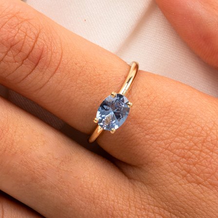 Gümüş Yüzük - 1.10 Karat Yan Blue Topaz Taşlı Octagon 925 Ayar Gümüş Evlilik Teklifi Yüzüğü