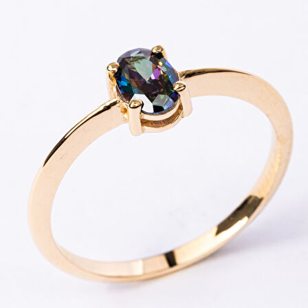 Gümüş Yüzük - 0.90 Karat Mistik Topaz Tektaş Evlilik Teklifi 925 Ayar Gümüş Tarz Yüzük