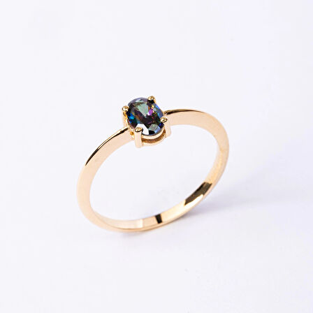 Gümüş Yüzük - 0.90 Karat Mistik Topaz Tektaş Evlilik Teklifi 925 Ayar Gümüş Tarz Yüzük