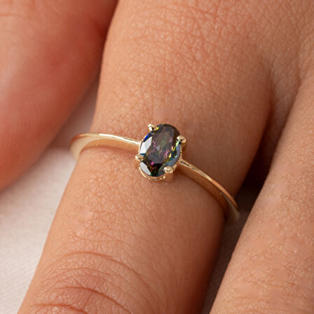 Gümüş Yüzük - 0.90 Karat Mistik Topaz Tektaş Evlilik Teklifi 925 Ayar Gümüş Tarz Yüzük