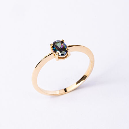 Gümüş Yüzük - 0.90 Karat Mistik Topaz Tektaş Evlilik Teklifi 925 Ayar Gümüş Tarz Yüzük