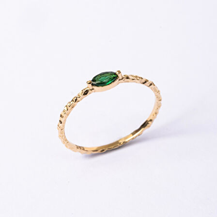 Gümüş Yüzük - Zümrüt Taşlı Minimal Tasarım Gündelik Tektaş 925 Ayar Gümüş Yüzük