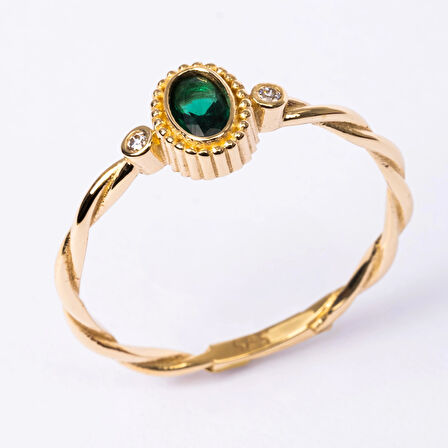 Gümüş Yüzük - 0.50 Karat Zümrüt Taşlı Modern 925 Ayar Gümüş Evlilik Teklifi Yüzüğü